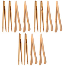 Holzzangen zum Servieren, Bäckereizangen, Keramikzangen, 12-teiliges Set, Toasterzangen, Lebensmittelgreifer für die Küche, Bambus-Teehalter