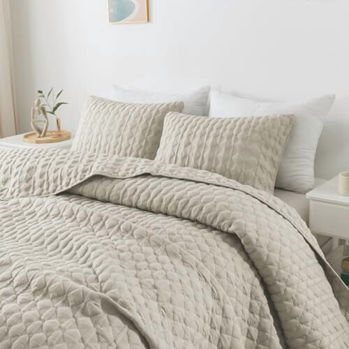 Light Beige Queen Quilt Set 3 pcs 90x90 inch
