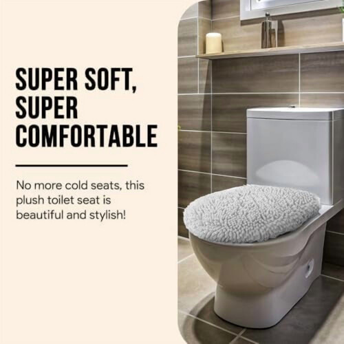 Ovaler Toilettendeckelbezug aus anthrazitgrauem Plüsch-Mikrofaser, 21" x 19" 2