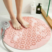 Ronde PVC-douchemat met zuignappen en afvoergaten, antislip, machinewasbaar, 55 cm, roze