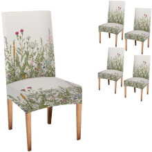 Esszimmerstuhlhussen-Set (4er-Set) mit Blumenbordüre und Kräutermotiven, abnehmbar und waschbar, Stuhlsitzbezüge