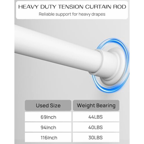 Varão de cortina de alta resistência, ajustável de 42 a 123 polegadas (107 a 312 cm), sem necessidade de furar, ideal para janelas e varandas, 1