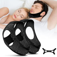 Upgraded Chin Strap for Sleeping (2-Pack), Anti-Snoring Device Compatible with CPAP, Adjustable & Breathable – Black