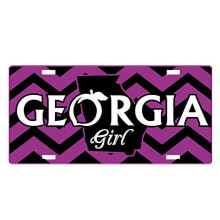 JASS GRAPHIX Georgia Girl License Plates & Car Tags for Bulldog Fans – Aluminum, Chevron Stripes, Peach Logo
