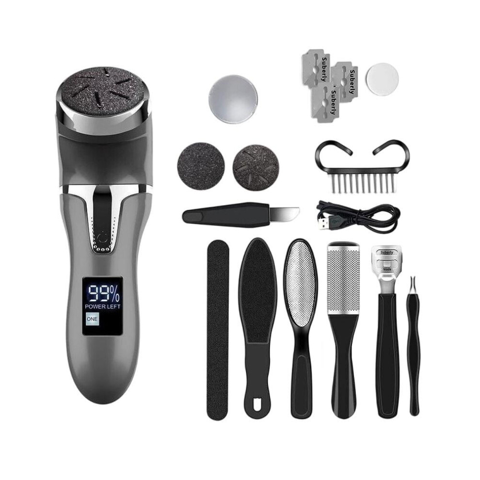 Electric Foot File Pedicure Machine â 3 Grinding Heads, LCD Display, 1500mAh Battery, Vacuum(Black)