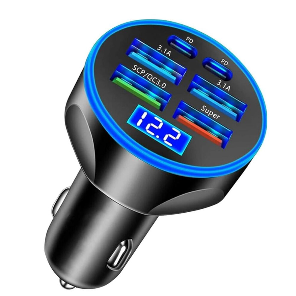 6-In-1 Multi-Port Car Charger With Display Fast Charging 2Pd 4Usb Ports 9314556350214