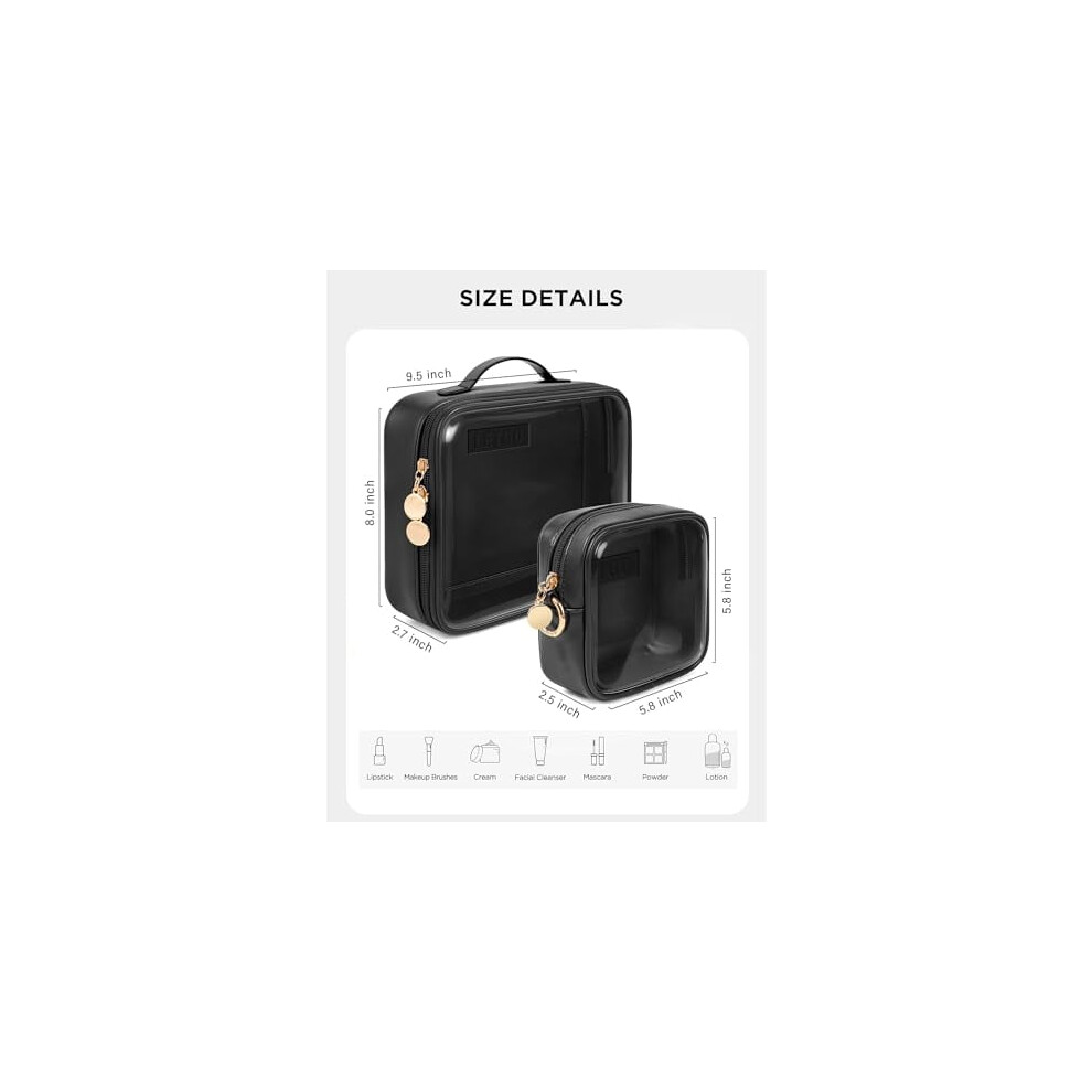 Black 2Pcs Clear Tsa-Approved Toiletry Bag Set (Large + Mini ), Quart-Sized, Carry-On Compliant For Women & Men