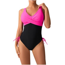 Kukoosong, costum de baie dintr-o singură piesă pentru femei, cu talie înaltă, fără spate, cu burete, cu blocuri de culoare și șnur reglabil
