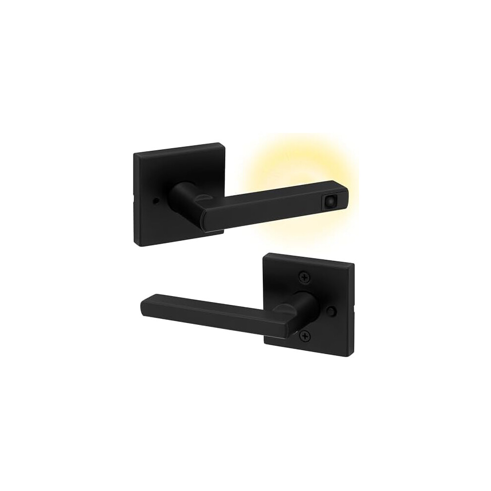 Halifax Led Motion-Activated Privacy Door Lever, Matte Black, Reversible Keyless Push Button Lock, Microban Protection 9314556353024