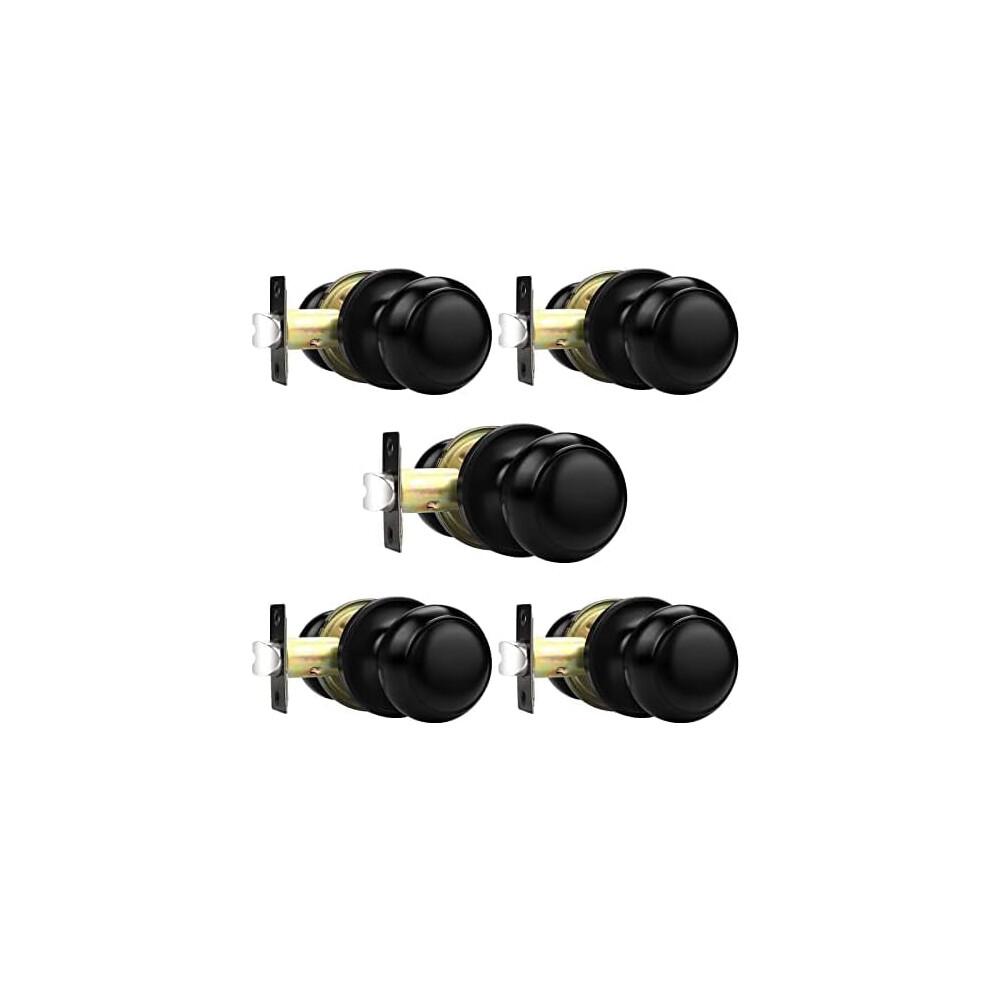 Passage Interior Door Knobs Hall And Closet Door Handle Keyless Black Lockset Stainless Steel 5 Pack 9314556353031
