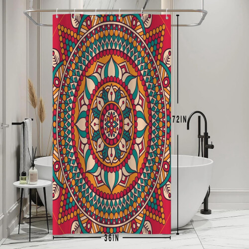 Mandala-Duschvorhang, indisches Boho-Blumenmuster, 91 x 183 cm 2