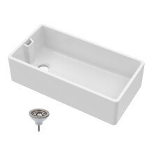1 Bowl Fireclay Ceramic Belfast Kitchen Sink & Basket Strainer Waste, 895mm