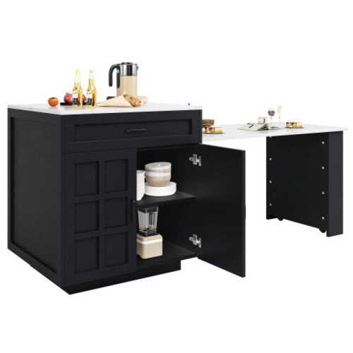 Table de bar - MUVOE - 133-202x70x93,5 cm - Extensible télescopique - 2 tiroirs - 4 compartiments 1