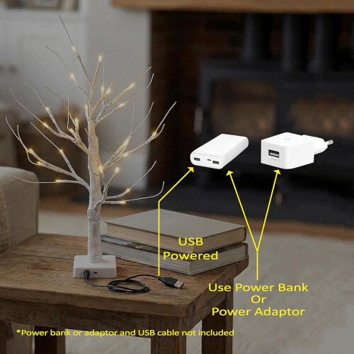 2FT Mini Twig Christmas Tree White Birch LED Tabletop Xmas Home Decor 2