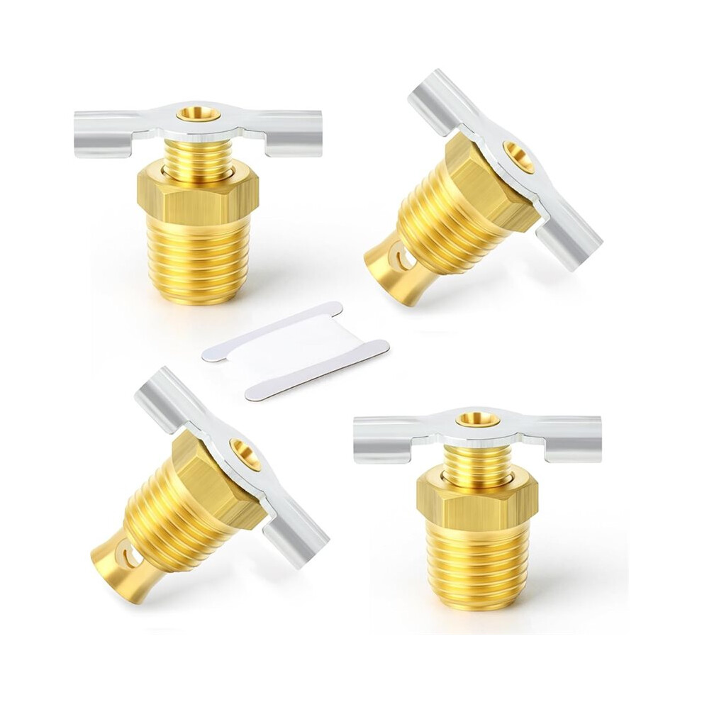 4Pcs Wing Style Drain Valve With Handle, 1/4" Npt Male Brass Replacement Winged Tank Drain Cock, Air Compressor Valve 4711060051074