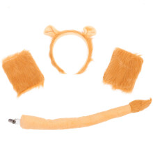 2Sets Lion Ears Headband Tail Gloves Brown Plush Party Costume Props