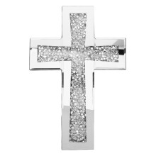 Elegant Silver Glass Cross Metal Wall Cross Catholic Decor