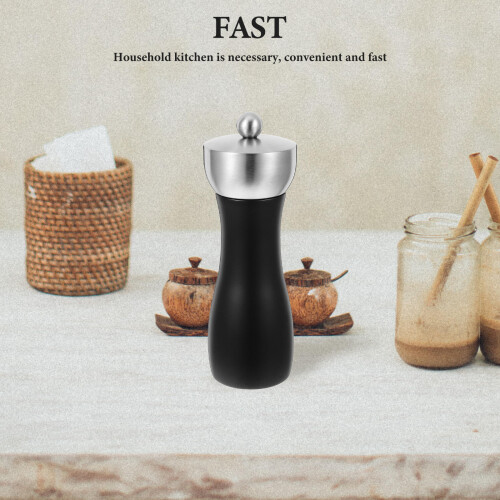5Pcs Oak Wood Pepper Grinder Manual Adjustable Ceramic Salt Mill Black 2