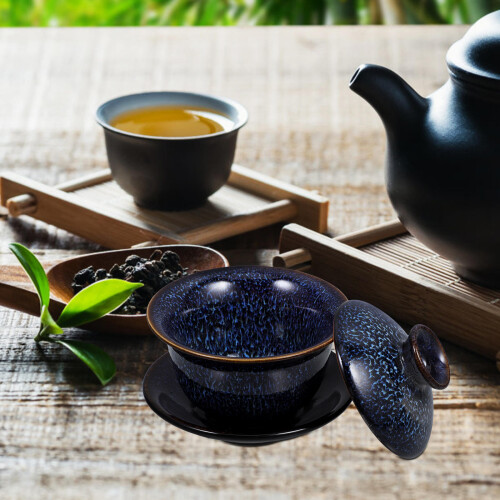 2Sets Decorative Dark Blue Ceramic Chinese Tea Cup Tureen Tea Set 1