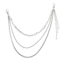 2Pcs Silver Zinc Alloy Hip-Hop Pants Chain Multi-Layer Jeans Accessory