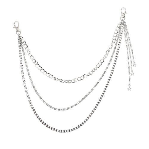 2Pcs Silver Zinc Alloy Hip-Hop Pants Chain Multi-Layer Jeans Accessory