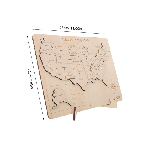 Light Yellow Wooden Us Puzzle Map Decorative Geography Aid 2