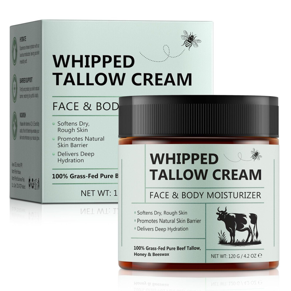 Cream Beef Tallow With Honey, Natural Moisturizing Balm For Deep Hydration Face And Body, 120G