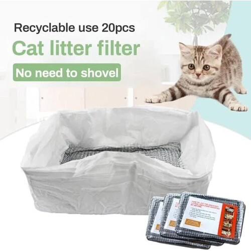 10Pcs Drawstring Cat Litter Box Liners with Filter Net, Heavy Duty Reusable Sifting Bags 2
