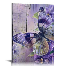 Purple Butterfly & Lily Canvas Wall Art 16x20 in