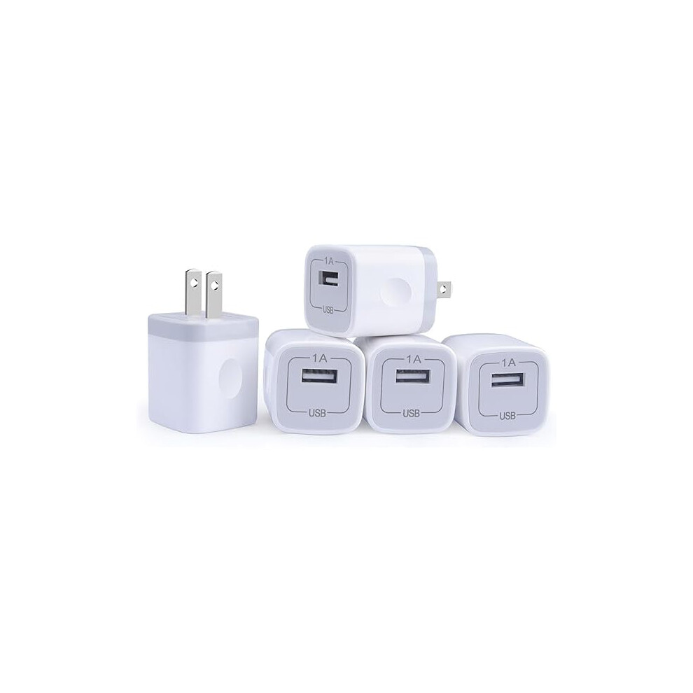Zc Single-Port Usb Wall Charger (1A/5V), 5-Pack Cube Plug Box Â Compatible With Iphone X/8/7/Xs/Xr/6S/5/Se, Samsung S9/S8/S7/S6 Edge, Note 8, Lg 9322103833844