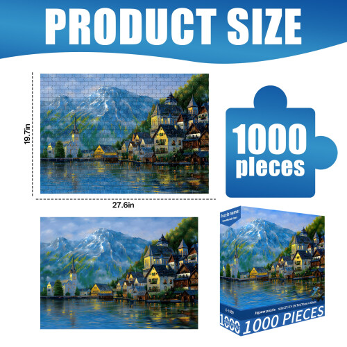 Παζλ Snow Mountain Town 1000 τεμαχίων, Μοναδικά παζλ για ενήλικες, Χαλαρωτικά διασκεδαστικά 1