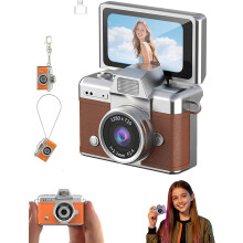Mini digitale vlogcamera met 1,47 inch kantelbaar scherm, draagbare 720p videorecorder voor selfies, ingebouwde flitser en 64 GB geheugenkaart