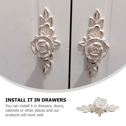 Ivory White Rose Vintage Drawer Pulls 2-Pack 1
