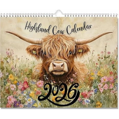 Calendário de parede com vacas escocesas (12 meses) 1