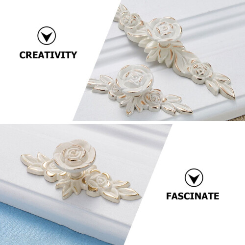 Ivory White Rose Vintage Drawer Pulls 2-Pack 2