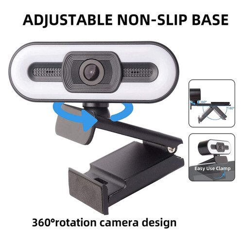 Webcam Full HD 1080p 2K 4K avec mise au point automatique, éclairage d'appoint et microphone intégré. Compatible USB pour PC et diffusion en 2