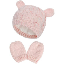 Set unisex per neonati composto da cappellino e guantini, caldo e spesso, lavorato a maglia, per l'inverno, adatto a maschietti e femminucce.