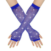 Gants de Noël tendance pour femmes et filles, longs, sans doigts, en résille et dentelle, trÚs élastiques, bleus