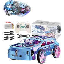 Mini RC Flying Car – Dual-Mode (Land & Air), One-Key Takeoff/Landing, LED Lights, Easy to Fly Toy Drone (Blue)