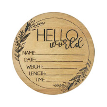6" Wooden Hello World Baby Announcement Sign – Personalized Name Plaque, Gender-Neutral Hospital Birth Stat, Photo Prop & Keepsake Gift, Compatible