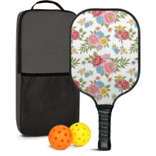 Floral Fiberglass Pickleball Paddles Set w/ 2 Balls & Bag – Compatible with Indoor/Outdoor Play