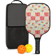 Pickleball Paddles Set with Floral Fiberglass Rackets, 2 Balls & Bag – Compatible with Indoor/Outdoor Play