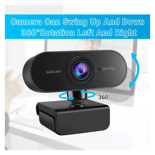 1080p webcam met ingebouwde microfoon, USB plug-and-play. 1
