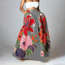 Maxi-Röcke für Damen, trendiger Boho-Stil mit Blumenmuster, hoher Taille, fließender langer Rock für Partys und Strand mit Taschen