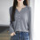 Grauer Damen-Strickcardigan mit offener Vorderseite, mittelschwer 2