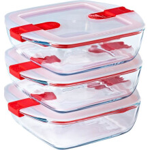 Pyrex Cook and Heat Cook & Heat Set of 3 Square Glass Food Containers with Airtight Lids for Microwaves