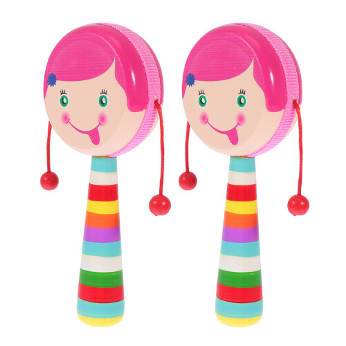 6Pièces Jouet Bébé Hochet Bois Main Rose À Sensoriel