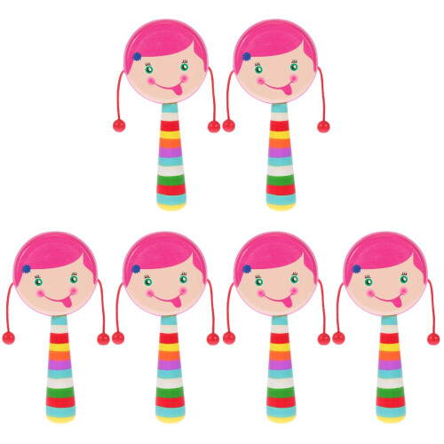 6Pièces Jouet Bébé Hochet Bois Main Rose À Sensoriel 1