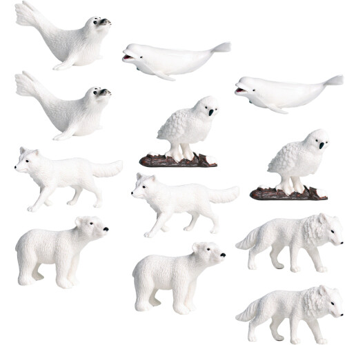 48Pcs Miniature Arctic Animal Toys White Durable Plastic Bear Wolf Set