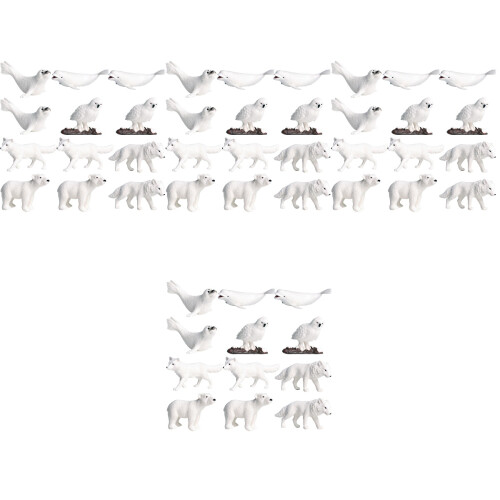 48Pcs Miniature Arctic Animal Toys White Durable Plastic Bear Wolf Set 2